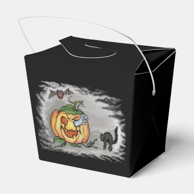 Ghost, Bat and Cat, Happy Halloween! Favour Box (Back Side)