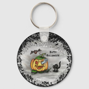 Ghost, Bat and Cat, Happy Halloween! Key Ring