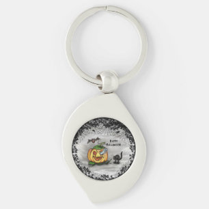 Ghost, Bat and Cat, Happy Halloween! Key Ring