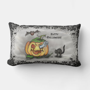 Ghost, Bat and Cat, Happy Halloween! Lumbar Cushion