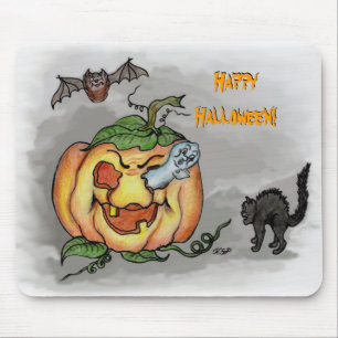 Ghost, Bat and Cat, Happy Halloween! Mouse Pad