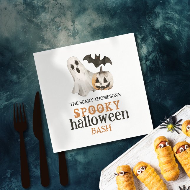 Ghost Bat Pumpkin Name Spooky Halloween Bash  Napkin (Creator Uploaded)