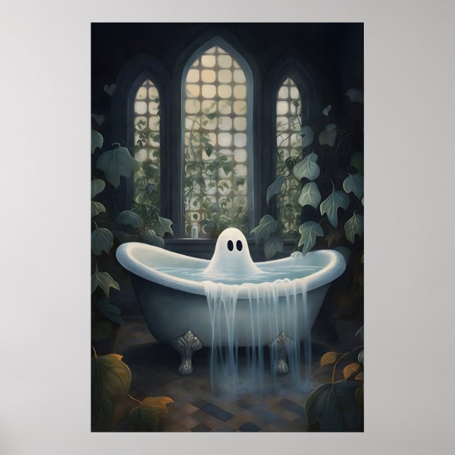 Ghost Bathtub Portrait Print, Dark Academia Poster (Front)