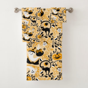 Ghost Bats and Pumpkins Halloween  Bath Towel Set