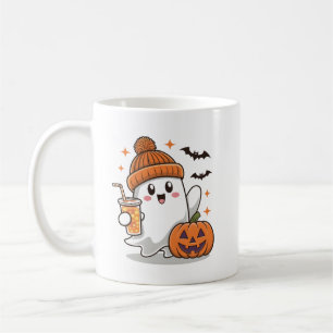 Ghost, Bats, Pumpkin And Drink, Cute Halloween Coffee Mug