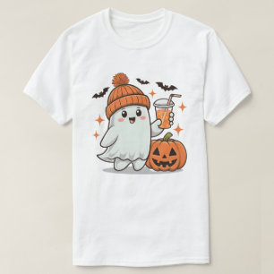 Ghost, Bats, Pumpkin And Drink, Cute Halloween T-Shirt