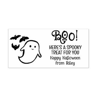 Ghost & Bats Spooky Treat Boo Basket Self-inking Stamp
