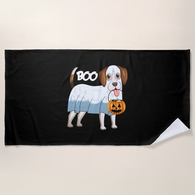 Ghost Beagle Halloween Dog Beach Towel (Front)