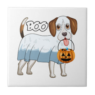 Ghost Beagle Halloween Dog Ceramic Tile