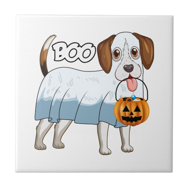 Ghost Beagle Halloween Dog Ceramic Tile (Front)