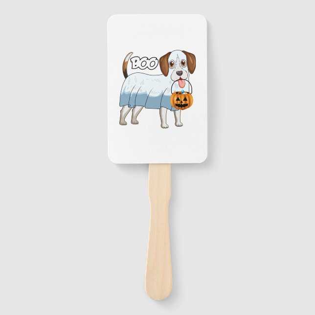 Ghost Beagle Halloween Dog Hand Fan (Front)