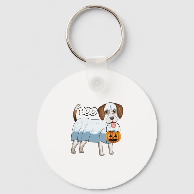 Ghost Beagle Halloween Dog Key Ring (Front)