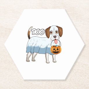 Ghost Beagle Halloween Dog Paper Coaster