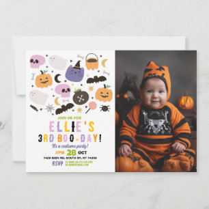 Ghost Birthday Pumpkins Girls Photo Halloween Invitation