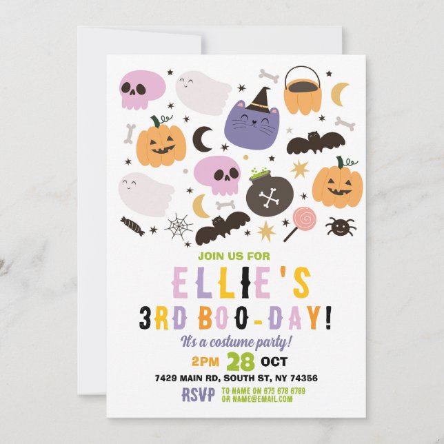 Ghost Birthday Pumpkins Girls Pink Halloween Invitation (Front)