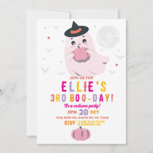 Ghost Birthday Pumpkins Girls Pink  Invitation