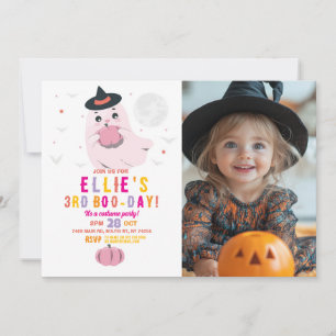 Ghost Birthday Pumpkins Girls Pink Photo Invitation