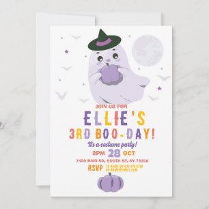 Ghost Birthday Pumpkins Girls Purple  Invitation