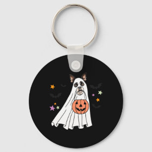Ghost Black Boston Terrier Boo Dog Lover Halloween Key Ring