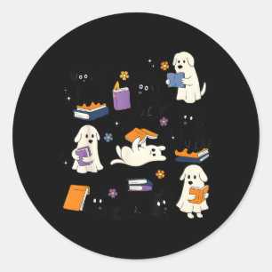Ghost Black Dog Reading Books Lover Bookish Classic Round Sticker