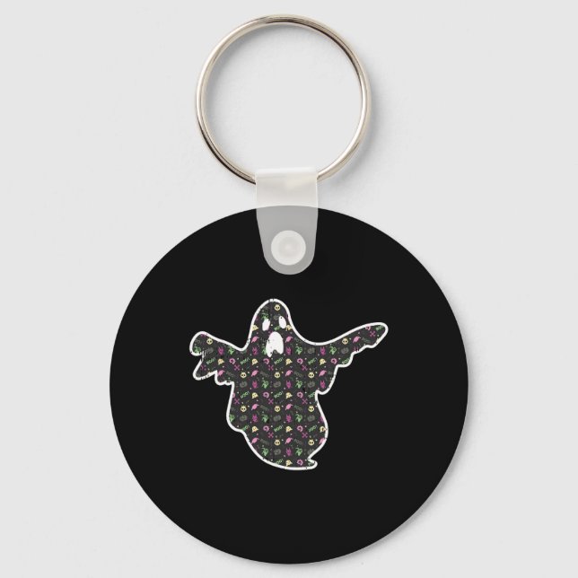 Ghost Boo Grim Reaper Pumpkin Pattern Easy Hallowe Key Ring (Front)