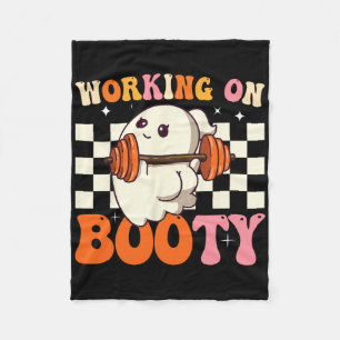 Ghost Boo Gym Lover Halloween Working On My Booty Fleece Blanket