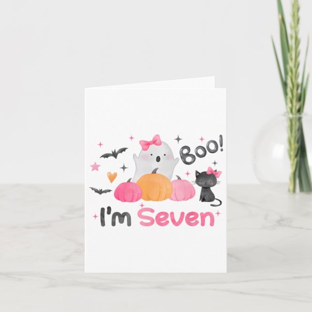 Ghost Boo I'm Seven 7 Year Old Halloween Kids 7th  Card (Front)