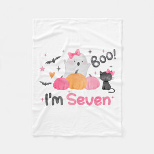 Ghost Boo I'm Seven 7 Year Old Halloween Kids 7th Fleece Blanket