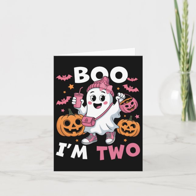 Ghost Boo I'm Two 2nd Birthday Kids Halloween Groo Card (Front)