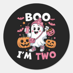 Ghost Boo I'm Two 2nd Birthday Kids Halloween Groo Classic Round Sticker