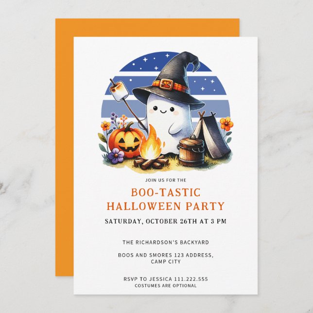 Ghost Boo-Tastic Camping Halloween Party Invitation (Front/Back)