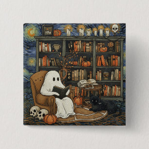 Ghost Book Reader Reading Book Literature Lover 15 Cm Square Badge