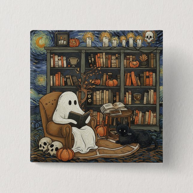 Ghost Book Reader Reading Book Literature Lover  15 Cm Square Badge (Front)