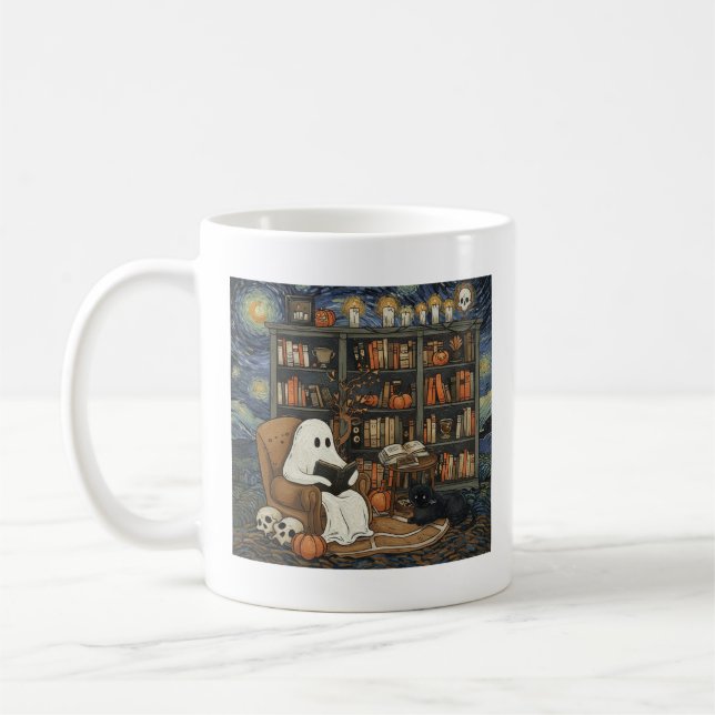 Ghost Book Reader Reading Book Literature Lover  Coffee Mug (Left)
