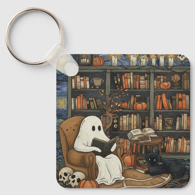 Ghost Book Reader Reading Book Literature Lover  Key Ring (Front)