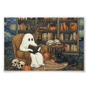 Ghost Book Reader Reading Book Literature Lover Photo Print