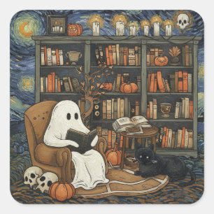 Ghost Book Reader Reading Book Literature Lover Square Sticker