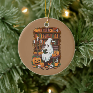 Ghost Book Reader Reading Lover Gift Reader Ceramic Ornament