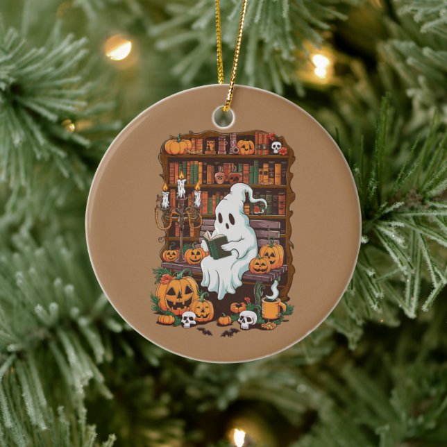 Ghost Book Reader Reading Lover Gift Reader  Ceramic Ornament (Tree)