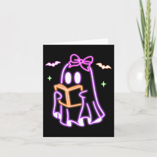 Ghost Book Reading Halloween Cute Ghost Book Lover Card