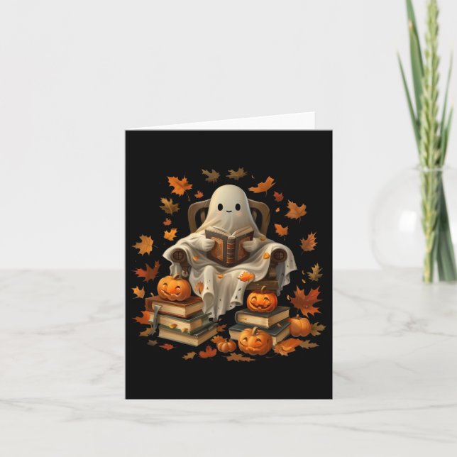 Ghost Book Reading Pumpkin Gothic Halloween Teache Card (Front)