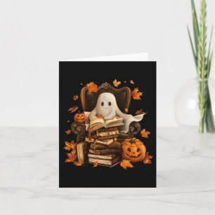 Ghost Book Reading Pumpkin Gothic Halloween Teache Card