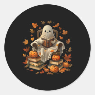Ghost Book Reading Pumpkin Gothic Halloween Teache Classic Round Sticker
