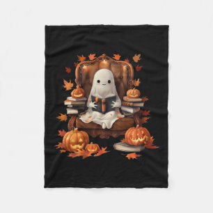 Ghost Book Reading Pumpkin Gothic Halloween Teache Fleece Blanket