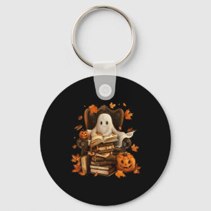 Ghost Book Reading Pumpkin Gothic Halloween Teache Key Ring