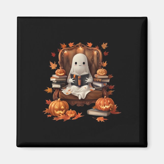 Ghost Book Reading Pumpkin Gothic Halloween Teache Magnet (Front)