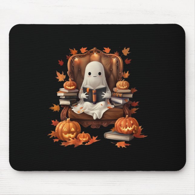 Ghost Book Reading Pumpkin Gothic Halloween Teache Mouse Pad (Front)