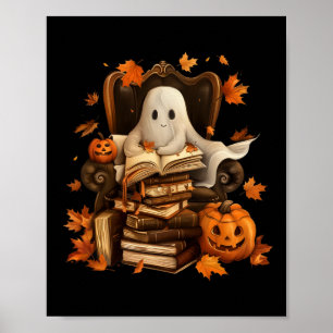 Ghost Book Reading Pumpkin Gothic Halloween Teache Poster