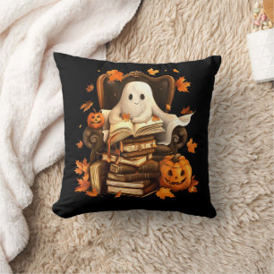 Ghost Book Reading Pumpkin Halloween Teachers Cushion