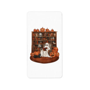 Ghost Book Reading Teacher Halloween Librarian Label